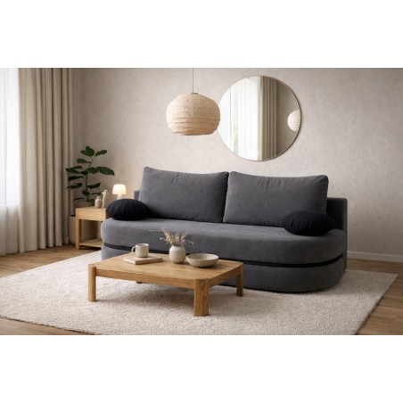 Graues Sofa mit abgerundeter Optik und Bettkasten, LINARO K2
