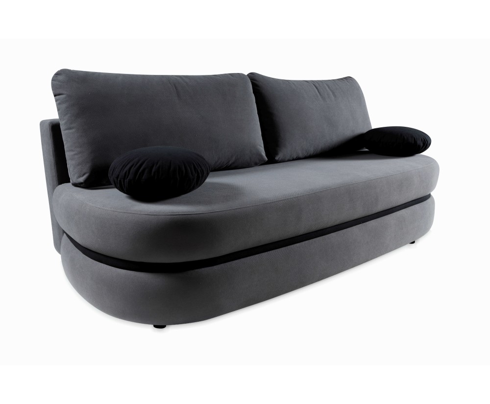 Graues Sofa mit abgerundeter Optik und Bettkasten, LINARO K2