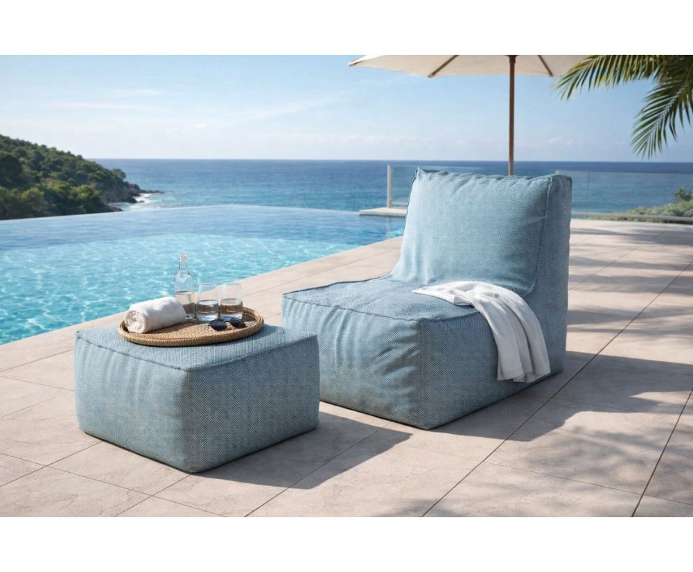Relaxsessel mit Pouf, bequemes Set für Terrasse, Balkon und Garten, PATIO P1/F1