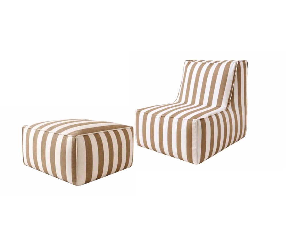 Gartensessel mit Pouf im stylischen Streifen-Design, Outdoor-Set PATIO P1/F1