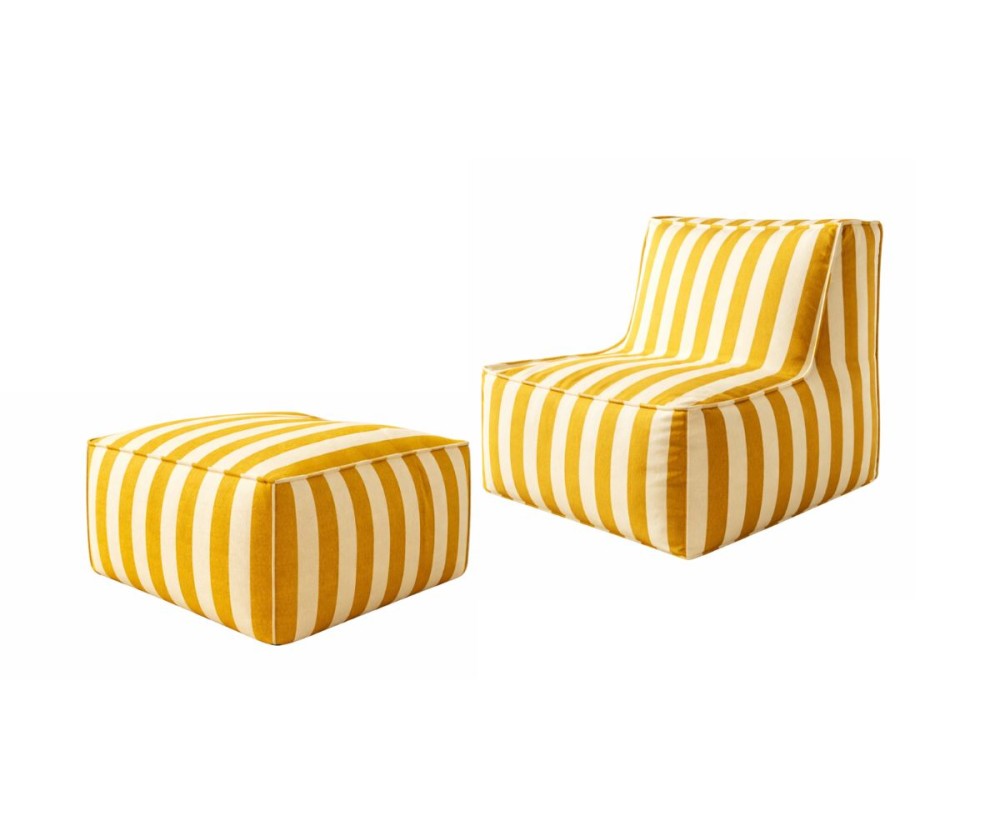 Gartensessel mit Pouf im stylischen Streifen-Design, Outdoor-Set PATIO P1/F1