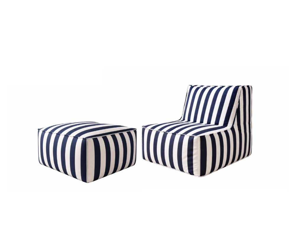 Gartensessel mit Pouf im stylischen Streifen-Design, Outdoor-Set PATIO P1/F1