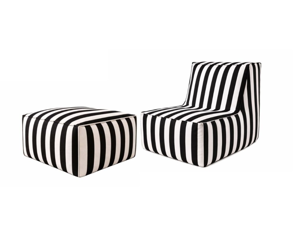 Gartensessel mit Pouf im stylischen Streifen-Design, Outdoor-Set PATIO P1/F1