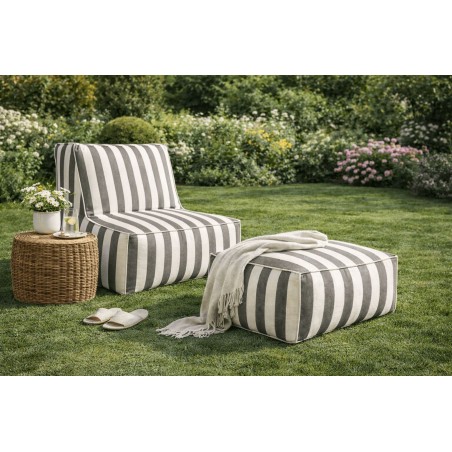 Gartensessel mit Pouf im stylischen Streifen-Design, Outdoor-Set PATIO P1/F1