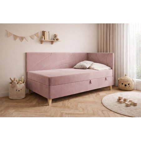 Jugendbett einzeln 80x200 cm mit Bettkasten, Holzfüße, NEPTUN 2M