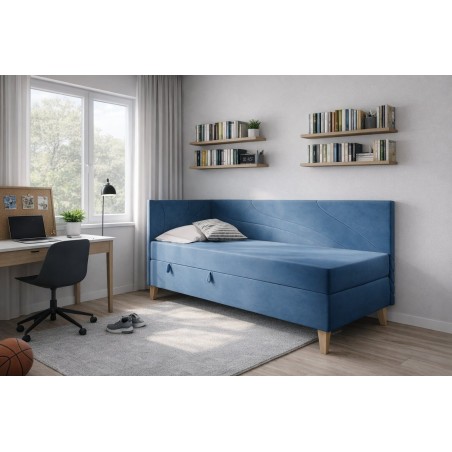 Einzelbett 90x200 cm mit Bettkasten, Holzfüße, NEPTUN 2M
