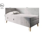Polsterbett 100x200 cm mit Bettkasten, Holzfüße, Einzelbett NEPTUN 2M