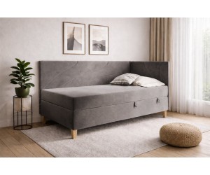 Polsterbett 100x200 cm mit Bettkasten, Holzfüße, Einzelbett NEPTUN 2M