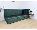 Jugendbett 90x200 cm, Polsterbett, Einzelbett mit Bettkasten, Kopfteil und Seitenblende, SPEED 1R