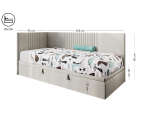 Jugendbett 90x200 cm, Polsterbett, Einzelbett mit Bettkasten, Kopfteil und Seitenblende, SPEED 1R