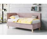 Einzelbett 100x200 cm mit Bettkasten, Cord LINCOLN, Füße aus Eichenholz, TOMAS