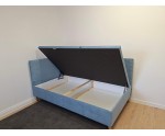 Einzelbett 100x200 cm mit Bettkasten, Cord LINCOLN, Füße aus Eichenholz, TOMAS