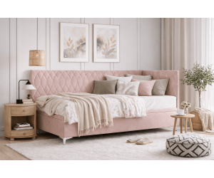 Einzelbett 100x200 cm mit Bettkasten, verchromte Füße, DIANA 1R