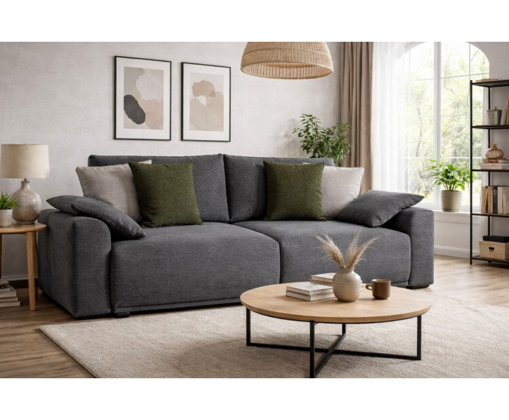 Großes graues Sofa mit Bettkasten und Schlaffunktion, bequemes Wohnzimmer-Sofa LINARO K3 Großes graues Sofa mit Bettkasten und Schlaffunktion, bequemes Wohnzimmer-Sofa LINARO K3