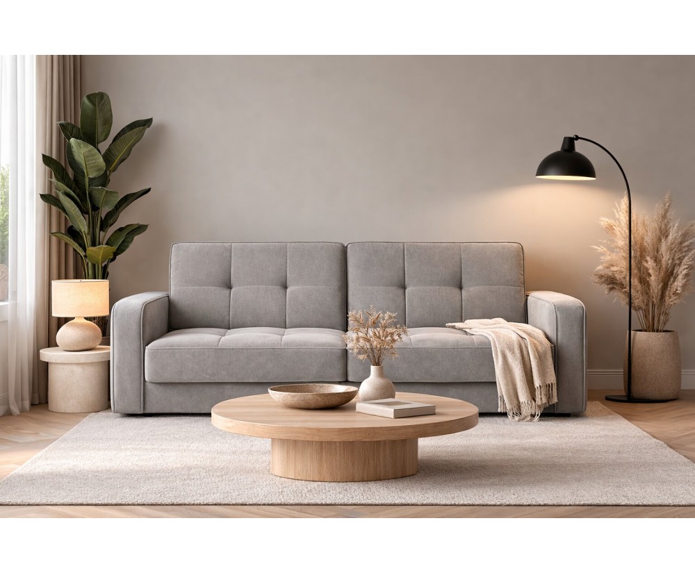 Dunkelgraue Couch mit Schlaffunktion und Bettkasten LINARO W4