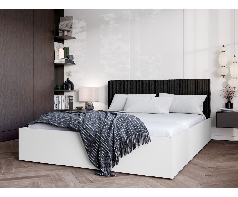 Bett mit Bettkasten, Lattenrost und schwarzem Kopfteil, Korpus in 3 Farben wählbar, MONAKO 3