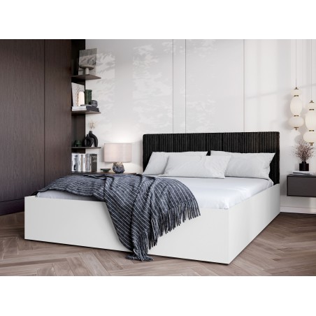 Bett mit Bettkasten, Lattenrost und schwarzem Kopfteil, Korpus in 3 Farben wählbar, MONAKO 3