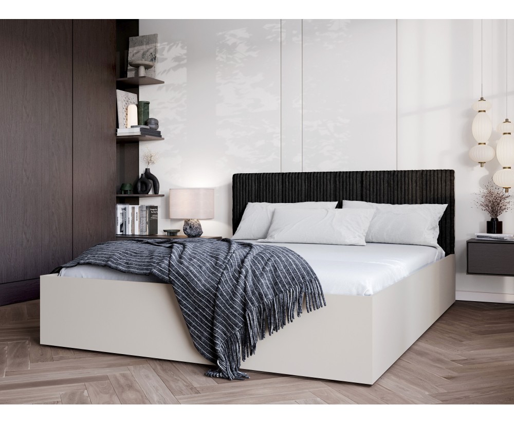 Bett mit Bettkasten, Lattenrost und schwarzem Kopfteil, Korpus in 3 Farben wählbar, MONAKO 3