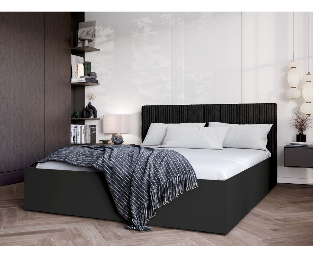 Bett mit Bettkasten, Lattenrost und schwarzem Kopfteil, Korpus in 3 Farben wählbar, MONAKO 3
