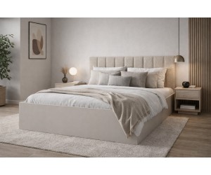 Modernes Bett mit Bettkasten, gepolstertes Kopfteil Bouclé QUELLE 06, Korpus in 2 Farben wählbar, MONAKO 3