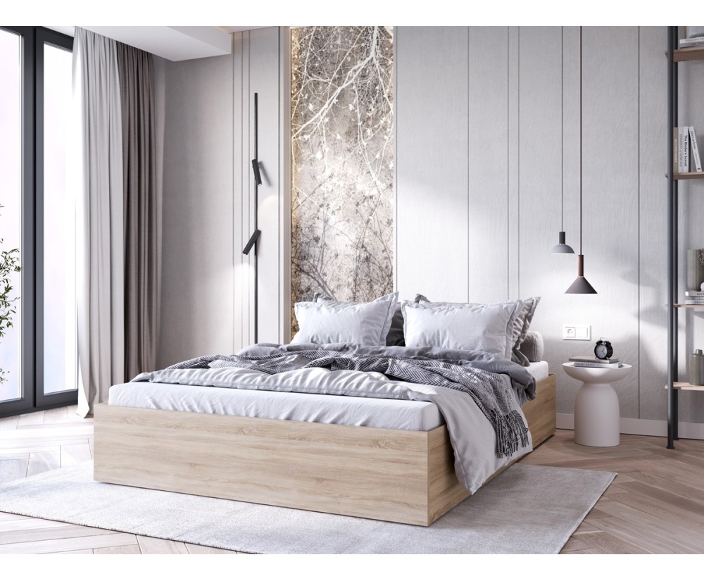 Doppelbett ohne Kopfteil mit Lattenrost, Bett für Dachschräge, 3 Farbvarianten, MONAKO 2