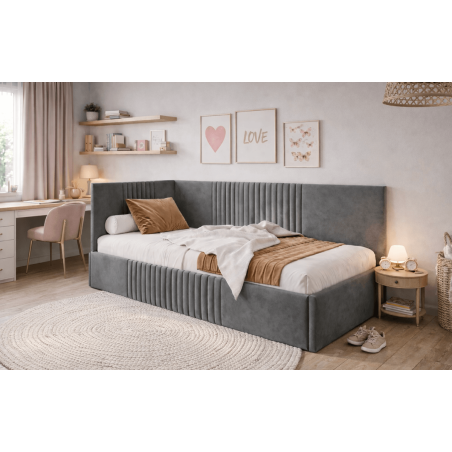 Einzelbett 90x200 cm, Jugendbett, Polsterbett mit Bettkasten, ohne Matratze, DYLAN SM 02