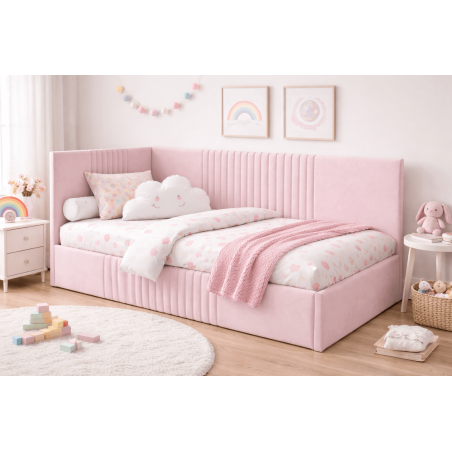 Kinderbett 80x180 cm mit Bettkasten und Lattenrost ohne Matratze, Polsterbett DYLAN SM 02