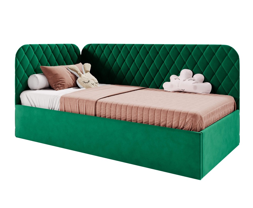 Polsterbett 100x200 cm mit Stauraum und Lattenrost, Einzelbett KINGA SM 02
