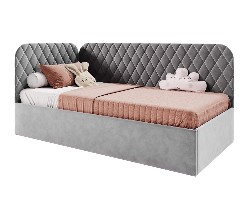 Polsterbett 100x200 cm mit Stauraum und Lattenrost, Einzelbett KINGA SM 02