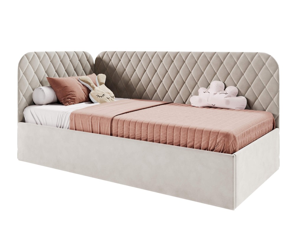 Polsterbett 100x200 cm mit Stauraum und Lattenrost, Einzelbett KINGA SM 02