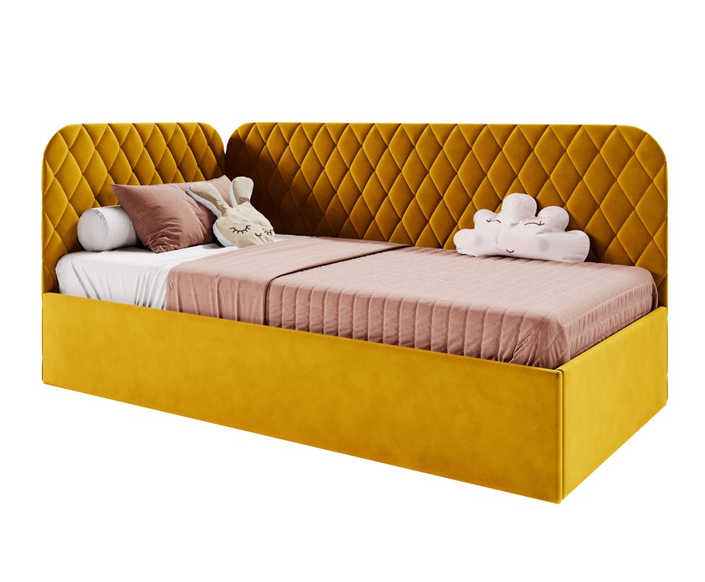 Polsterbett 100x200 cm mit Stauraum und Lattenrost, Einzelbett KINGA SM 02