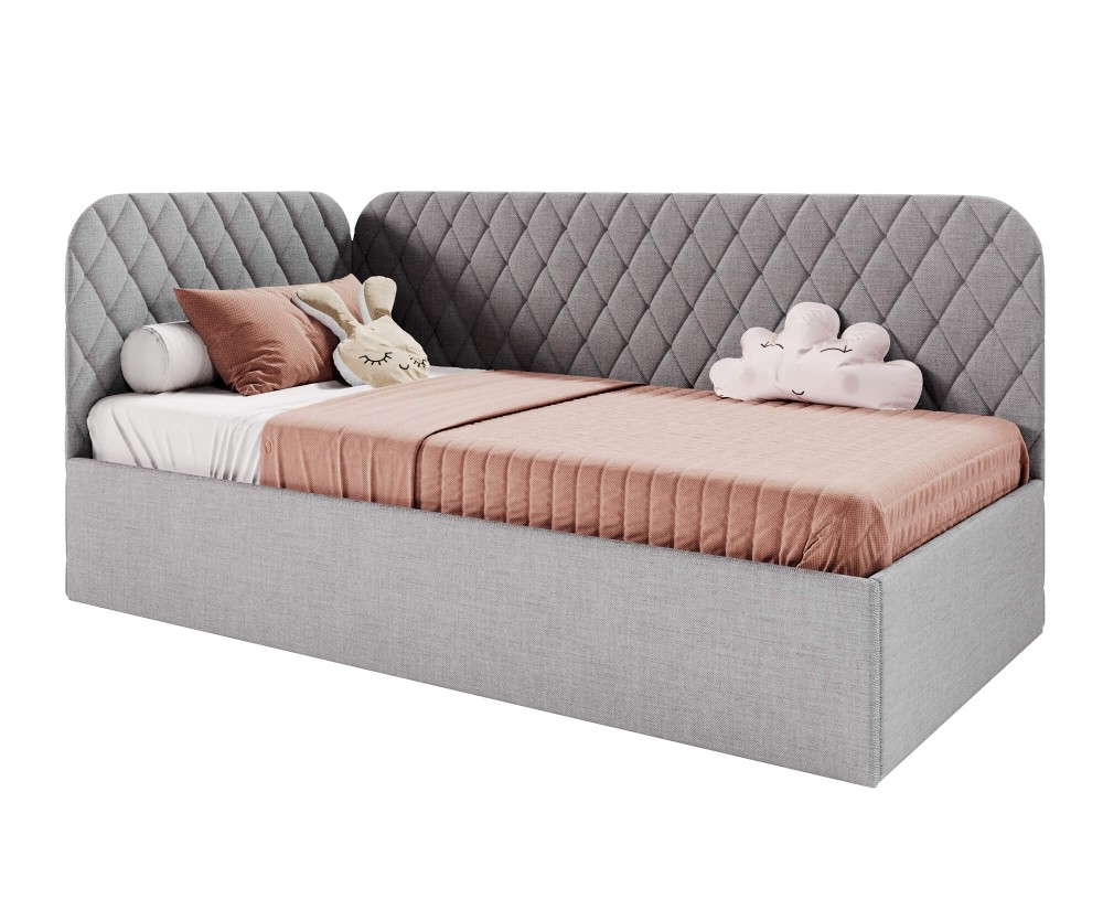 Polsterbett 100x200 cm mit Stauraum und Lattenrost, Einzelbett KINGA SM 02