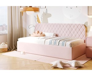 Kinderbett 80x180 cm mit Stauraum und Rückenlehne, Polsterbett TOSIA SM 02