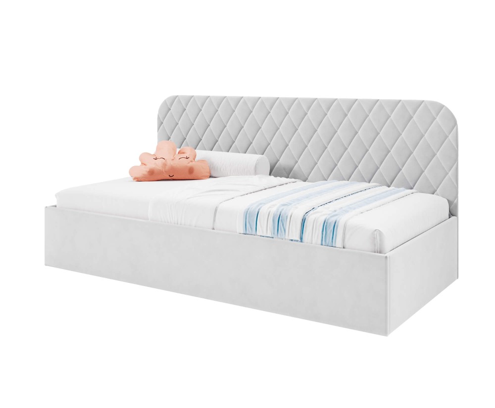 Jugendbett 90x200 cm mit Bettkasten und Lattenrost, Polsterbett TOSIA SM 02