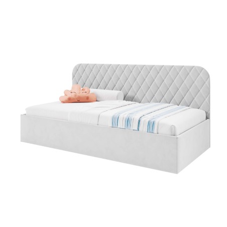 Jugendbett 90x200 cm mit Bettkasten und Lattenrost, Polsterbett TOSIA SM 02