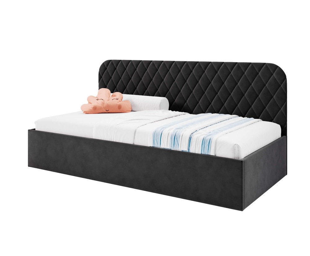 Jugendbett 90x200 cm mit Bettkasten und Lattenrost, Juniorbett TOSIA SM 02