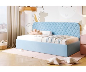 Jugendbett 90x200 cm mit Bettkasten und Lattenrost, Polsterbett TOSIA SM 02