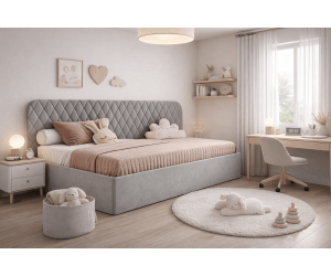 Polsterbett 120x200 cm mit Bettkasten und Seitenschutz, Einzelbett TOSIA SM 02