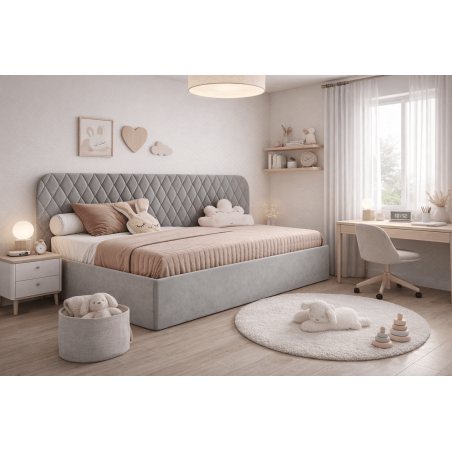 Polsterbett 120x200 cm mit Bettkasten und Seitenschutz, Einzelbett TOSIA SM 02