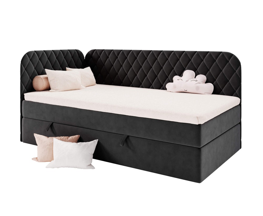 Bequemes Einzelbett 100x200 cm mit Bettkasten und Matratze, Polsterbett NAOMI 3M Bequemes Einzelbett 100x200 cm mit Bettkasten und Matratze, Polsterbett NAOMI 3M