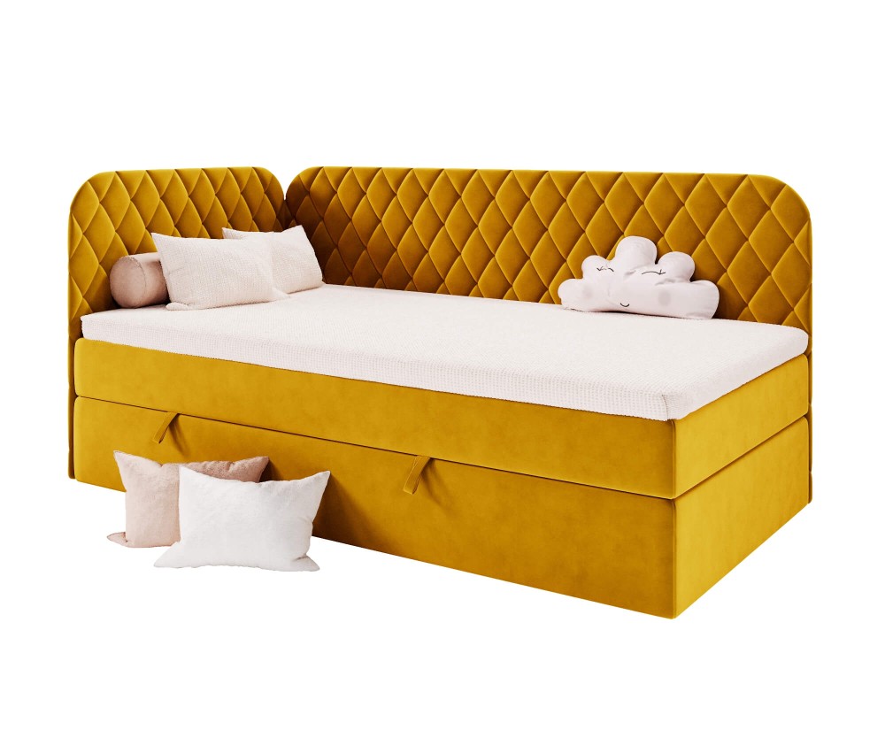 Bequemes Einzelbett 100x200 cm mit Bettkasten und Matratze, Polsterbett NAOMI 3M Bequemes Einzelbett 100x200 cm mit Bettkasten und Matratze, Polsterbett NAOMI 3M