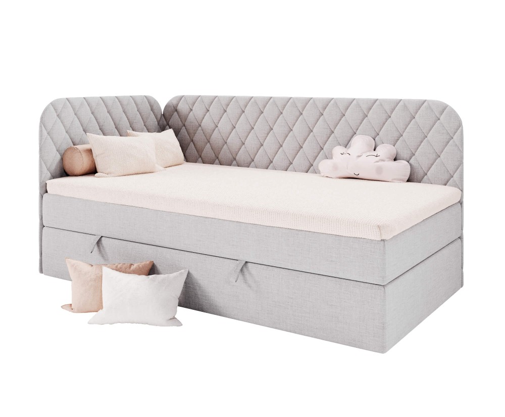 Bequemes Einzelbett 100x200 cm mit Bettkasten und Matratze, Polsterbett NAOMI 3M Bequemes Einzelbett 100x200 cm mit Bettkasten und Matratze, Polsterbett NAOMI 3M