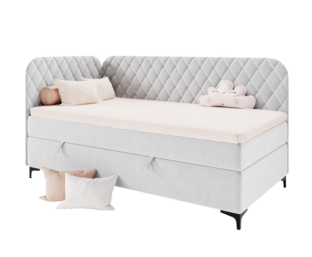 Gepolstertes Eckbett 120x200 cm mit Stauraum und Bonell-Matratze, NAOMI 2M