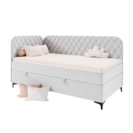 Gepolstertes Eckbett 120x200 cm mit Stauraum und Bonell-Matratze, NAOMI 2M