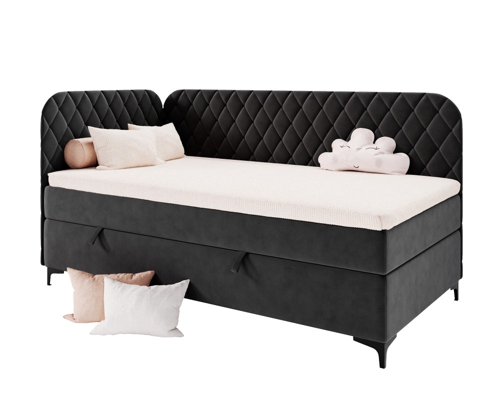 Gepolstertes Eckbett 120x200 cm mit Stauraum und Bonell-Matratze, NAOMI 2M