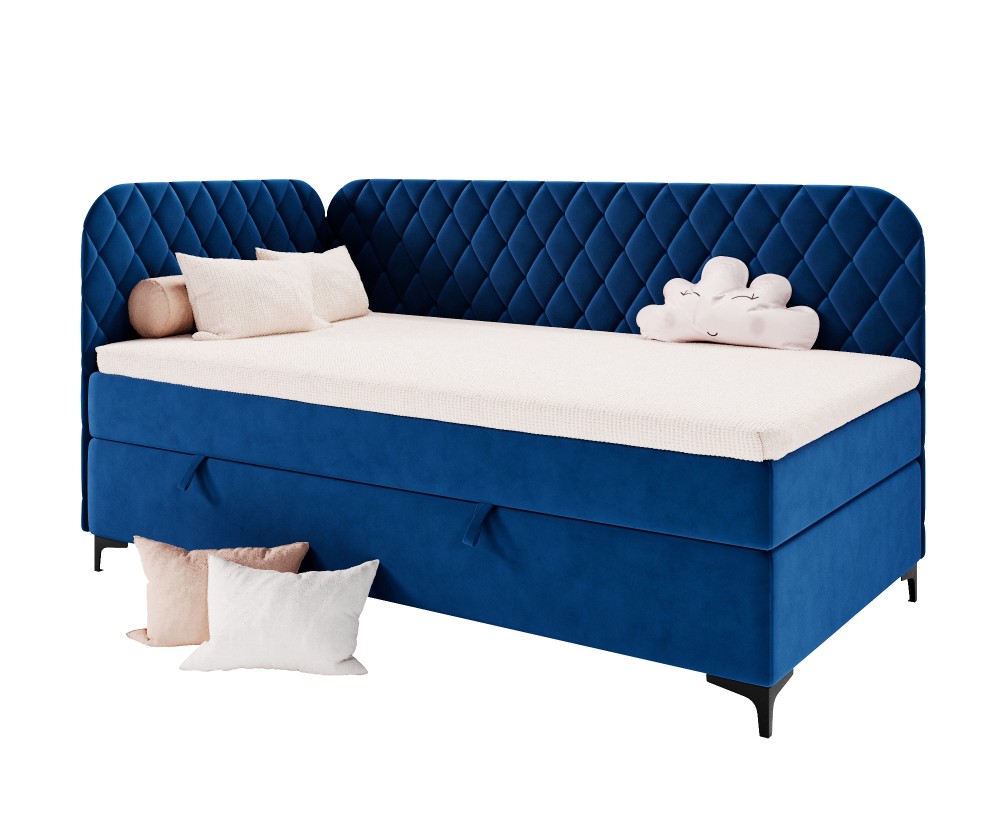 Gepolstertes Eckbett 120x200 cm mit Stauraum und Bonell-Matratze, NAOMI 2M