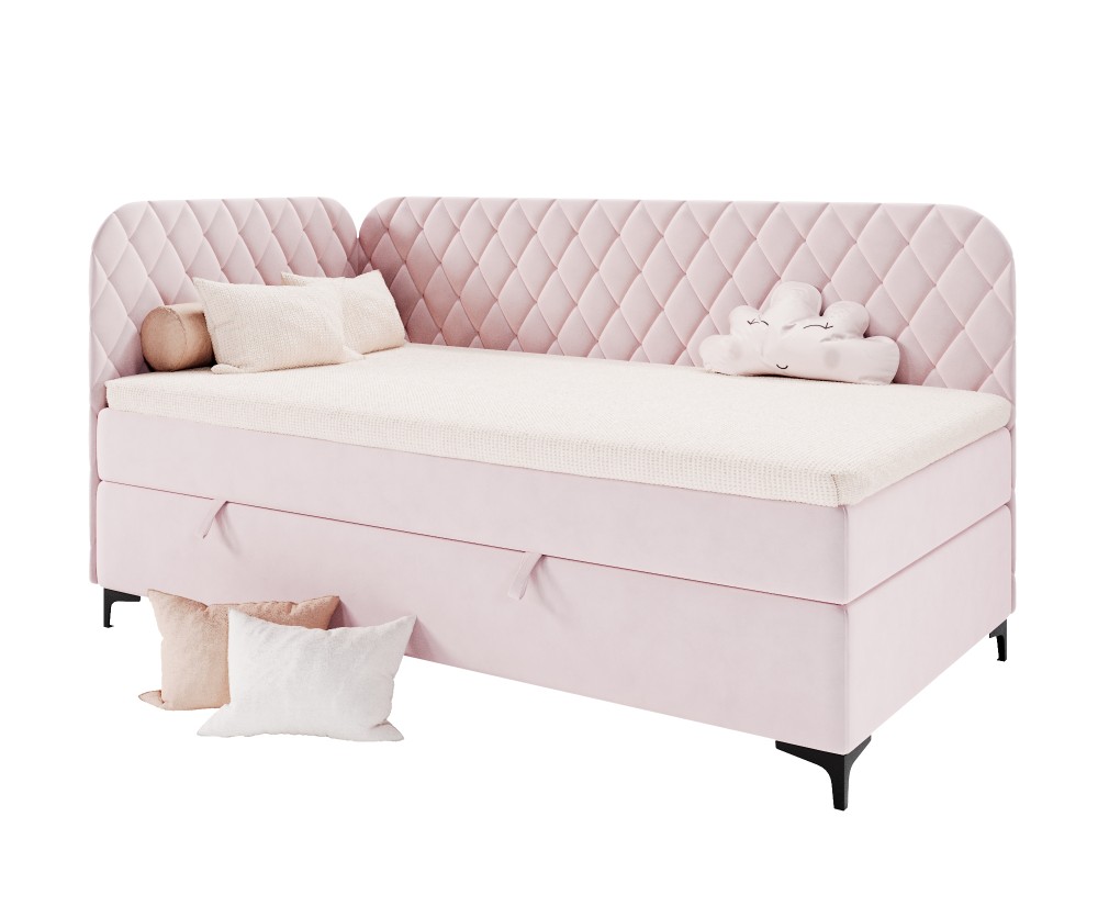 Gepolstertes Eckbett 120x200 cm mit Stauraum und Bonell-Matratze, NAOMI 2M