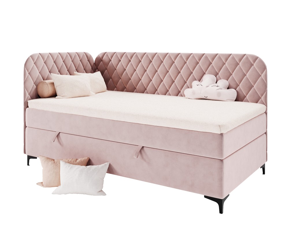 Gepolstertes Eckbett 120x200 cm mit Stauraum und Bonell-Matratze, NAOMI 2M