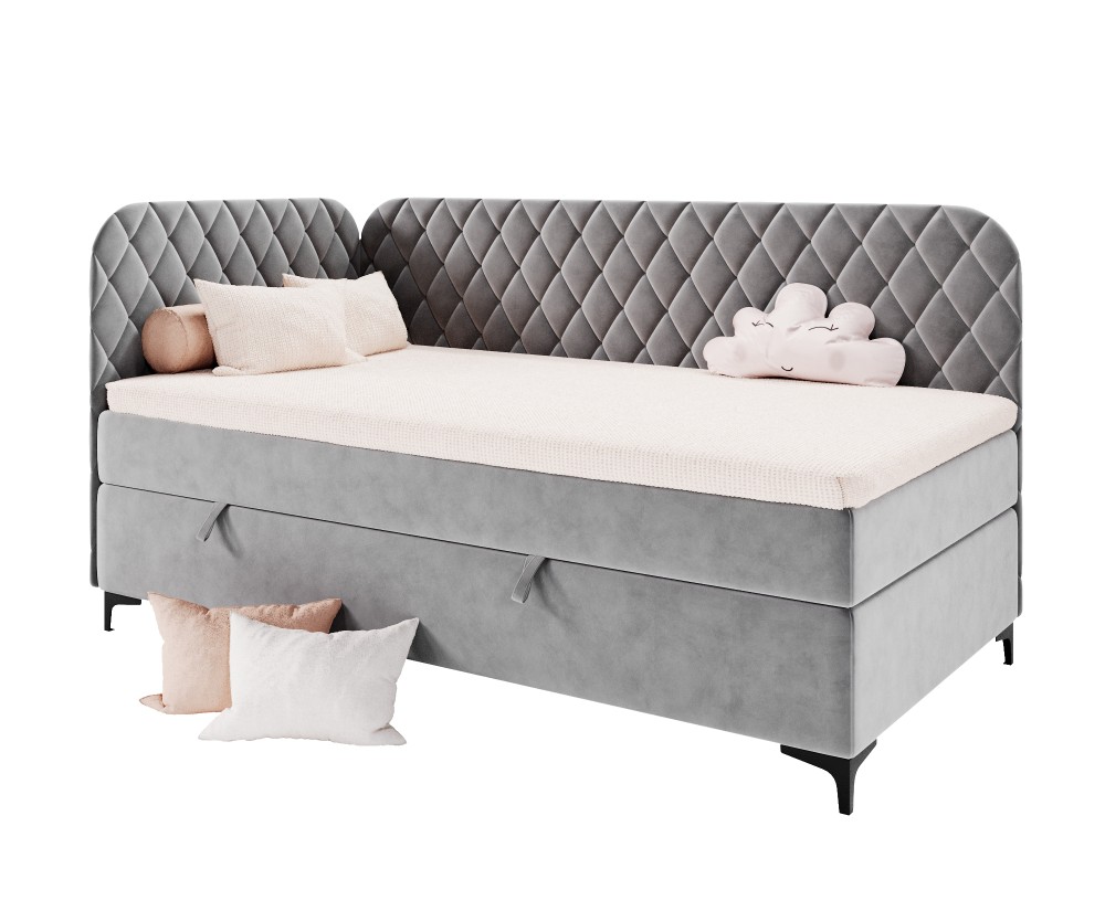 Gepolstertes Eckbett 120x200 cm mit Stauraum und Bonell-Matratze, NAOMI 2M