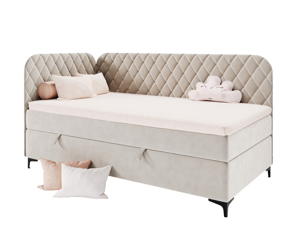 Gepolstertes Eckbett 120x200 cm mit Stauraum und Bonell-Matratze, NAOMI 2M